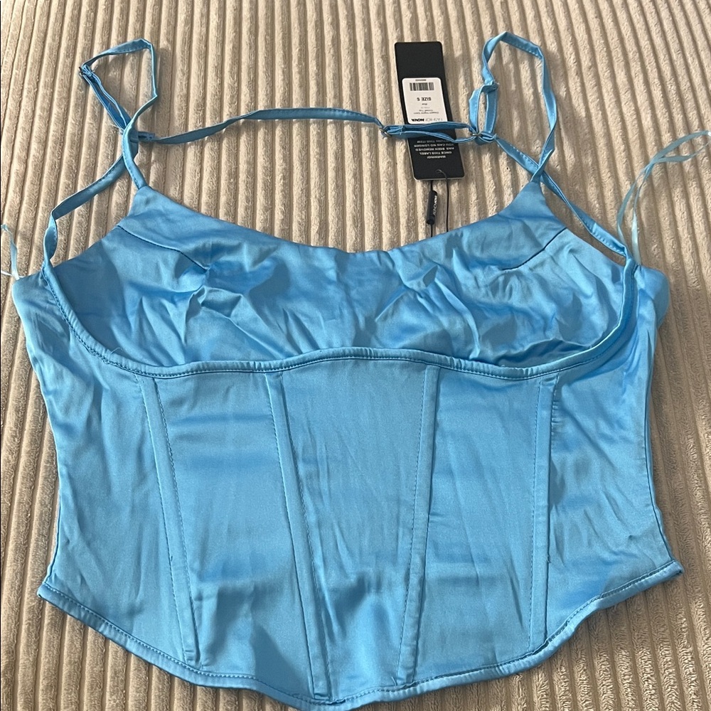 Fashion Nova Elegant Blue Satin Corset Top